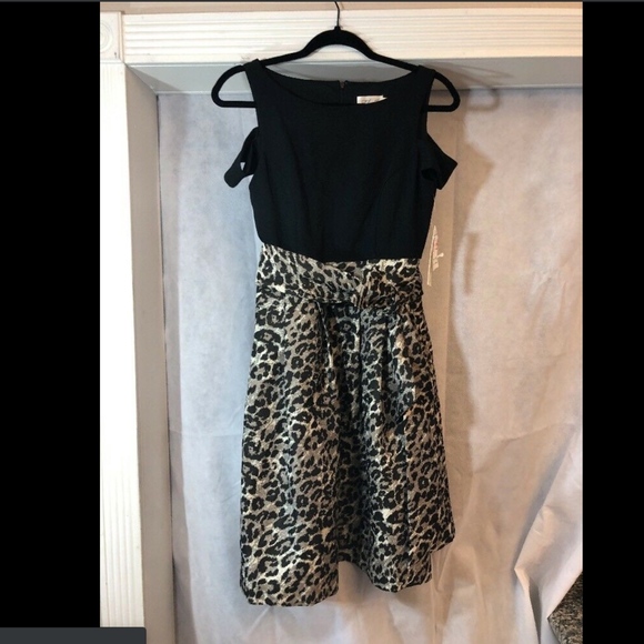 NWT Eliza J Cold-Should Leopard Fit & Flare Dress‎ in Black [SZ 4 ] - Picture 2 of 8